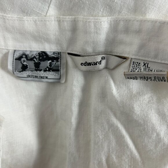 Edward Womens Irish Linen Split Neck Embroidered Top Blouse XL White Long Sleeve - Picture 3 of 7